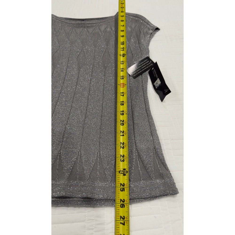 Jones New York Collection Silver Metallic Knit Top Cap Sleeve Boat Neck Small - Picture 7 of 9